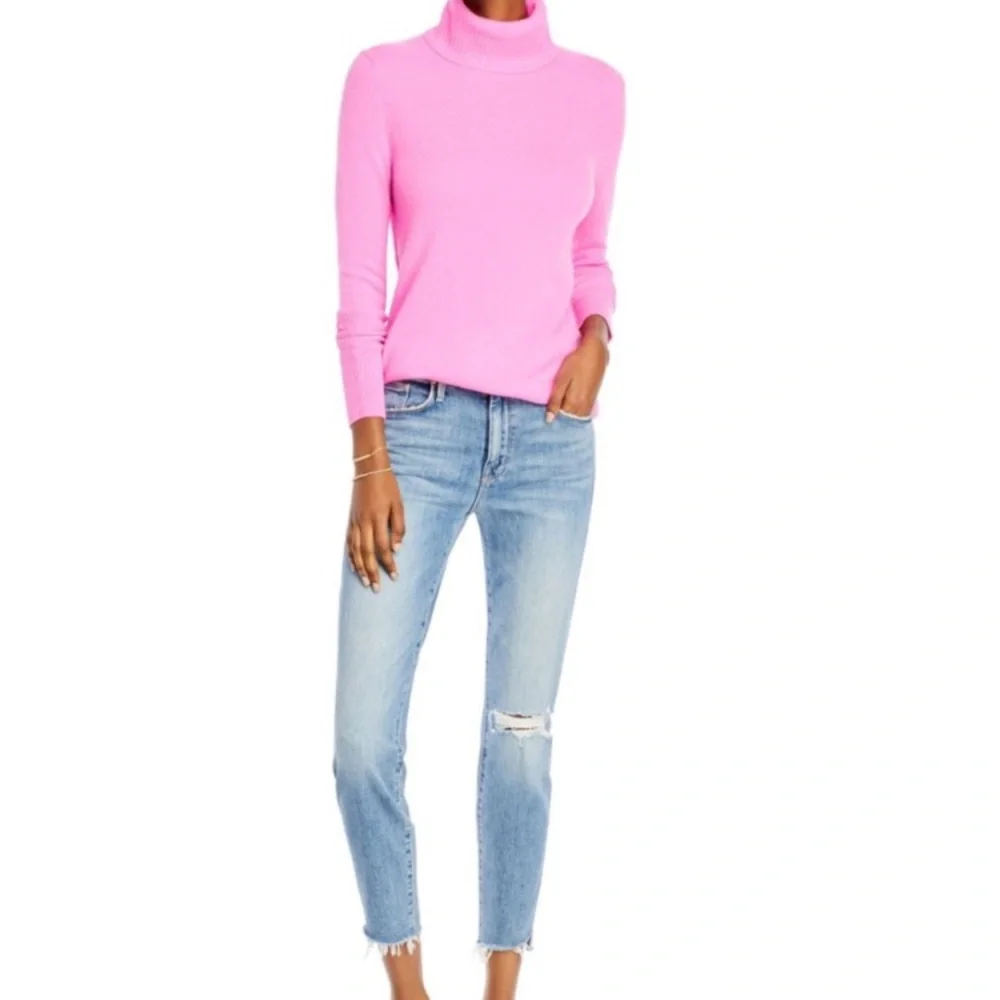 AQUA Punch Pink Cashmere Turtleneck Sweater - Picture 9 of 9